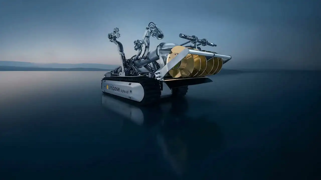 A hydraulic tank-cleaning robot on still water