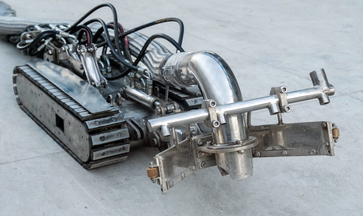 Front of an Arham Oil tracked robot